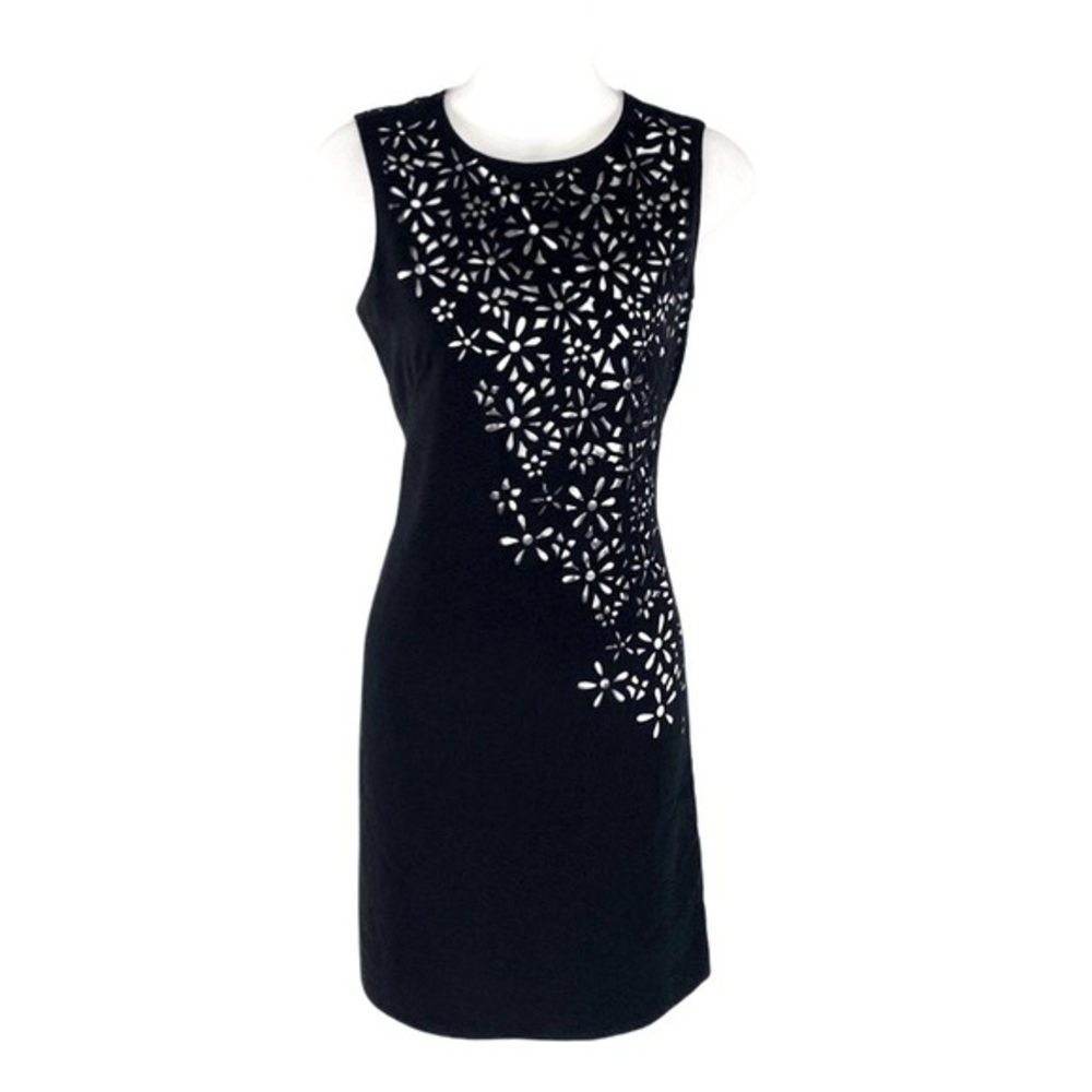 Calvin Klein black white lasercut floral sleeveless dress